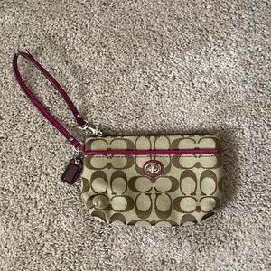 Coach Classic Pattern with Pink Accent Wristlet
